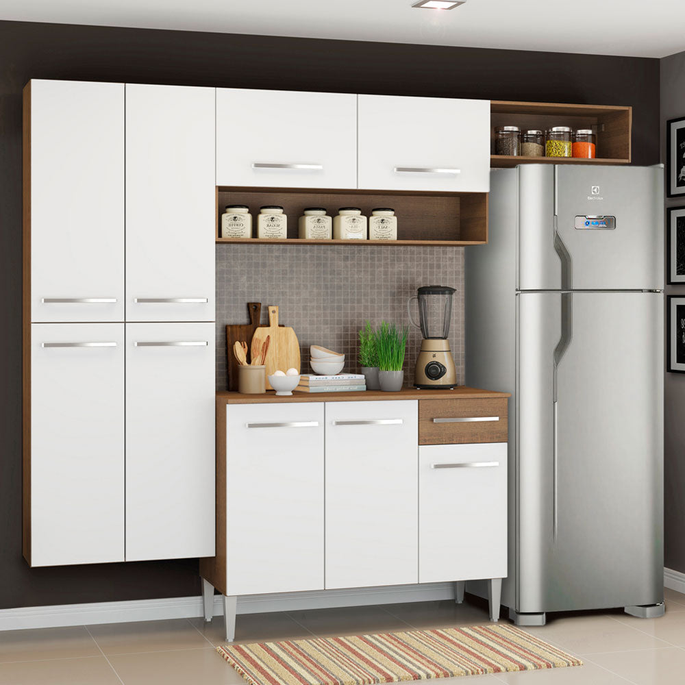 Cocina Integral Emilly Fit 2.30 Metros Marrón/Blanco