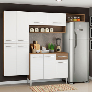Cocina Integral Emilly Fit 2.30 Metros Marrón/Blanco