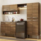 Cocina Integral Emilly 229 cm con Mesón de Acero 10 Marrón Madesa