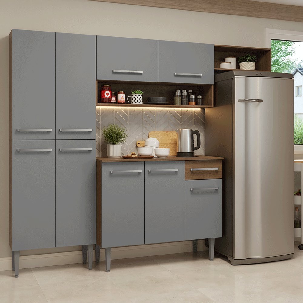 Cocina Integral Emilly 2.30 Metros Marrón/Gris 16