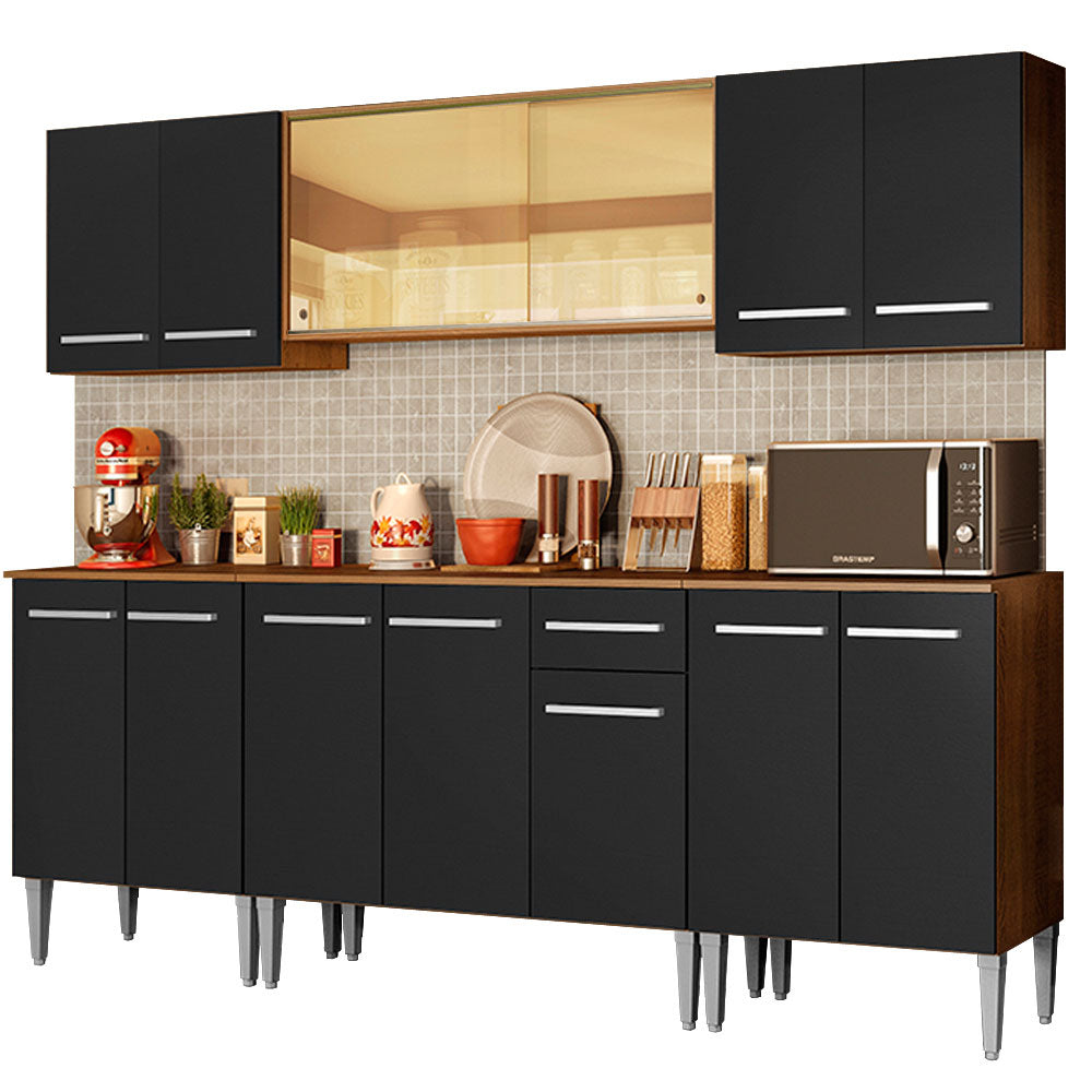 Cocina Integral Emilly 233 cm Fire Marrón/Negro Madesa
