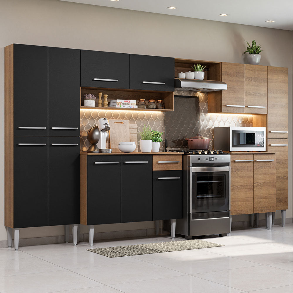 Cocina Integral Emilly 325 cm Joy Marrón/Negro Madesa