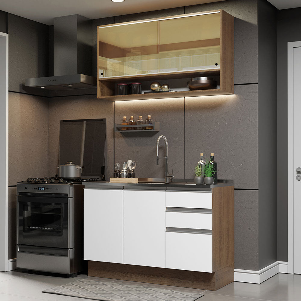 Cocina Integral Glamy 1.20 Metros Marrón/Blanco 02