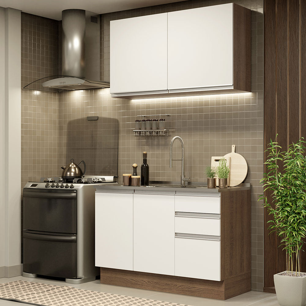 Cocina Integral Glamy 1.20 Metros Marrón/Blanco 03