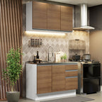 Cocina Integral Glamy 1.20 m con Mesón de Acero Blanco/Marrón 01
