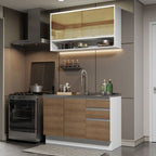 Cocina Integral Glamy 1.20 m con Mesón de Acero Blanco/Marrón 02