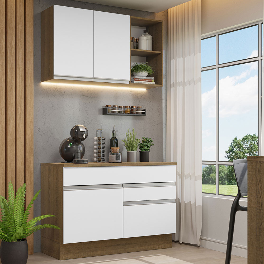 Cocina Integral Glamy 1.20 m con Encimera de MDP Marrón/Blanco 08
