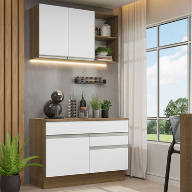 Cocina Integral Glamy 1.20 m con Encimera de MDP Marrón/Blanco 08