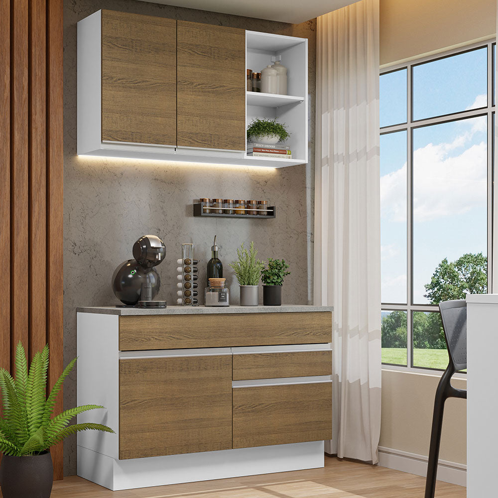 Cocina Integral Glamy 1.20 m con Encimera de MDP Blanco/Marrón 08