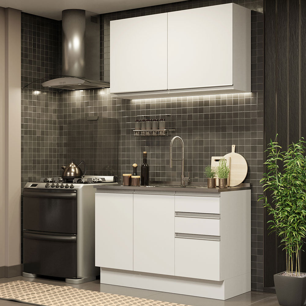 Cocina Integral Glamy 1.20 m con Mesón de Acero Blanco 03