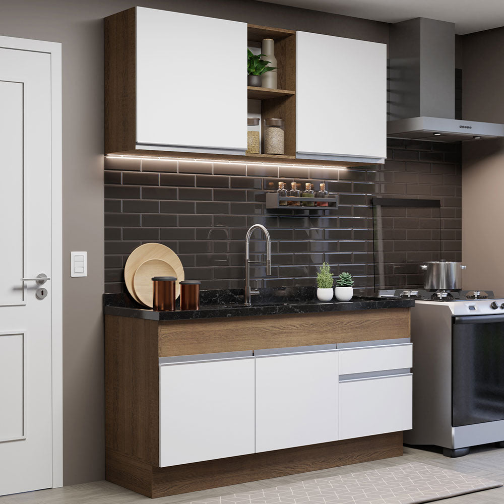 Cocina Integral Glamy 1.50 Metros Marrón/Blanco 02