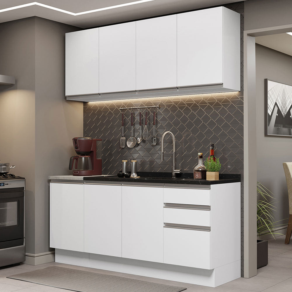Cocina Integral Glamy 1.60 m con Mesón de Acero Blanco 01