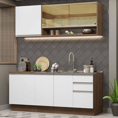 Cocina Integral Glamy 1.80 Metros Marrón/Blanco 06