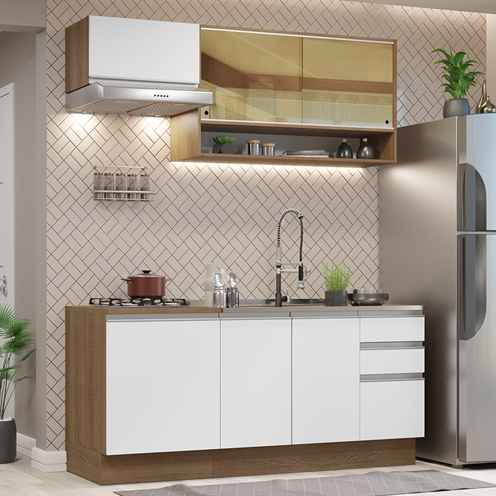 Cocina Integral Glamy 1.80 Metros Marrón/Blanco 08