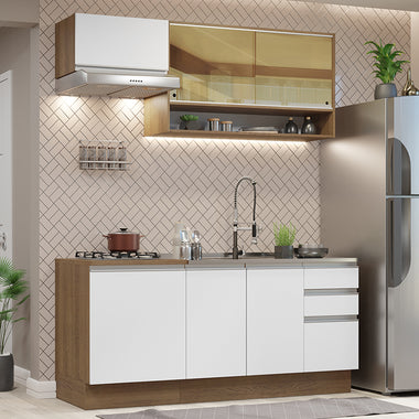 Cocina Integral Glamy 1.80 Metros Marrón/Blanco 08
