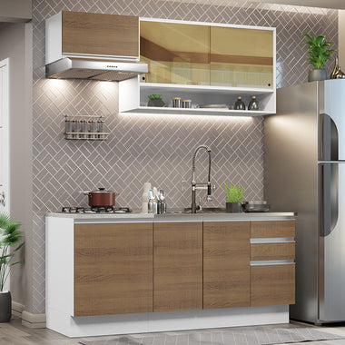 Cocina Integral Glamy 1.80 Metros Blanco/Marrón 08