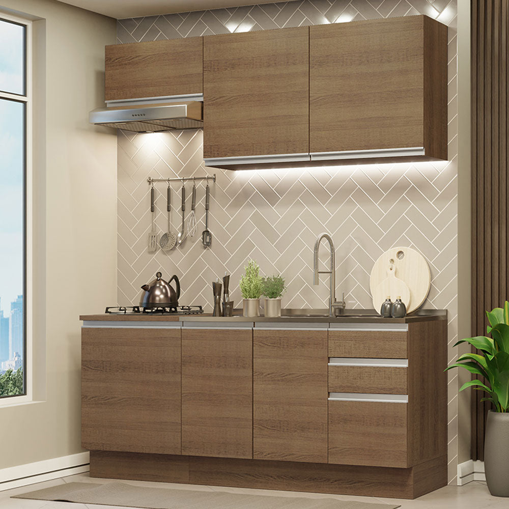 Cocina Integral Glamy 1.80 m con Mesón de Acero Marrón 13