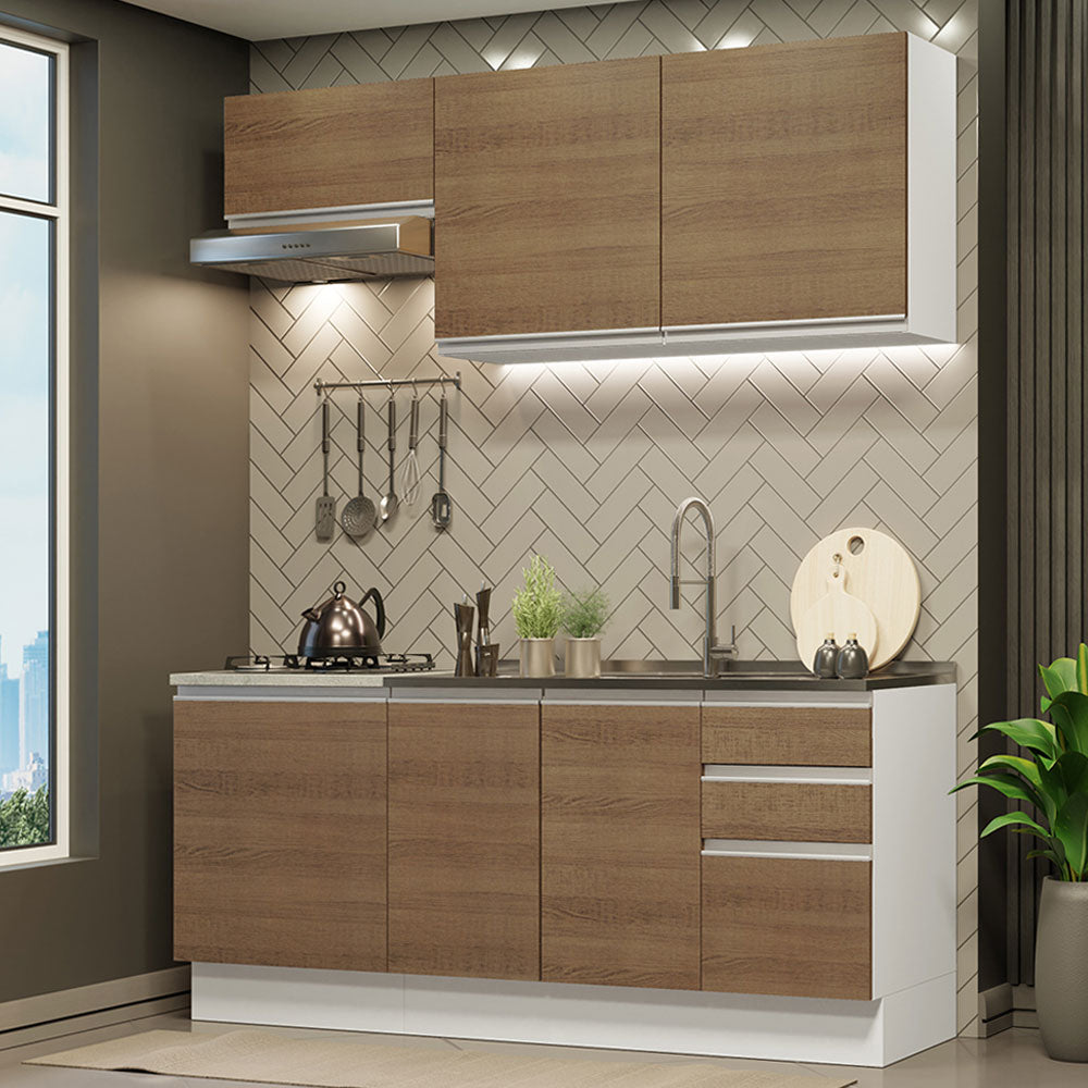 Cocina Integral Glamy 1.80 m con Mesón de Acero Blanco/Marrón 13