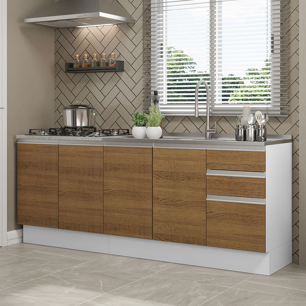Kit 2 Muebles de Cocina Bajo Glamy 2.00 Metros Blanco/Marrón