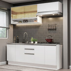 Cocina Integral Glamy 2.00 m con Mesón de Acero Blanco 09