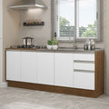 Kit 2 Muebles de Cocina Bajo Glamy 2.00 m con Mesón de Acero Marrón/Blanco