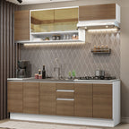 Cocina Integral Glamy 2.40 m con Mesón de Acero Blanco/Marrón 03