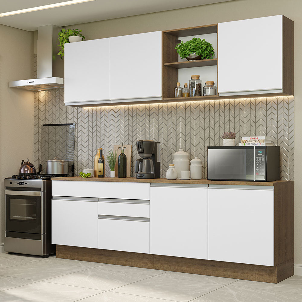 Cocina Integral Glamy 2.40 m con Encimeras Marrón/Blanco 06
