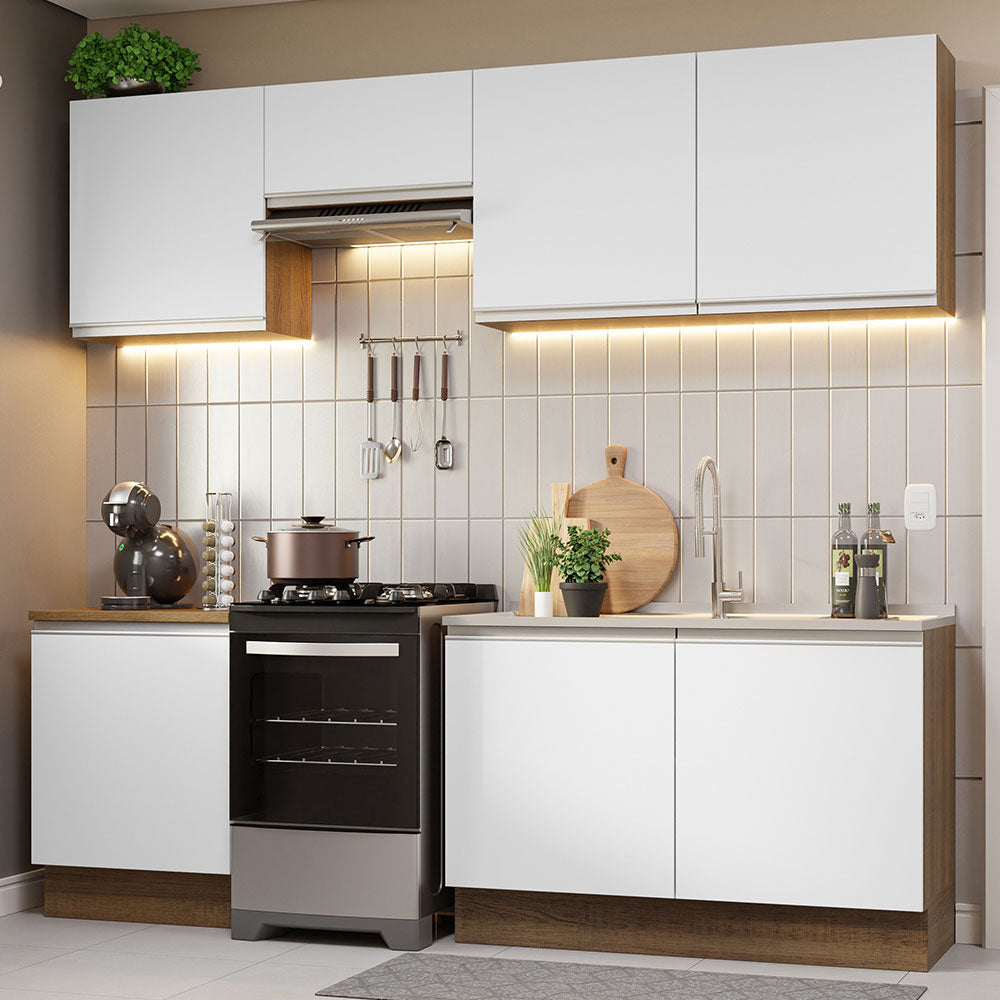 Cocina Integral Glamy 2.40 Metros Marrón/Blanco 09