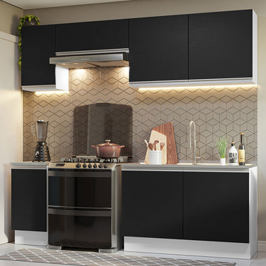 Cocina Integral Glamy 240 cm Blanco/Negro 10 Madesa