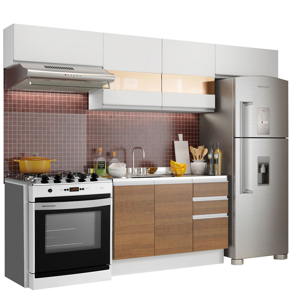 Cocina Integral Marina 2.80 Metros Blanco/Marrón/Blanco