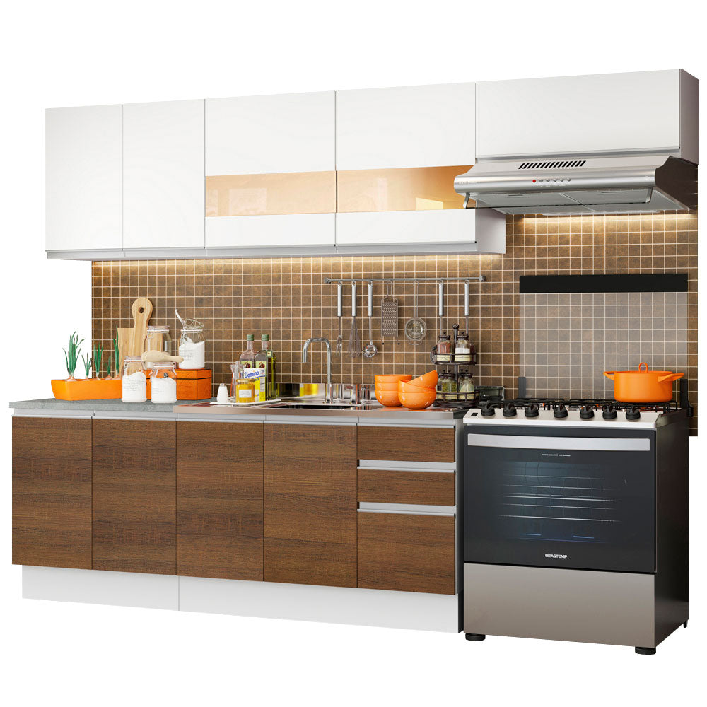 Cocina Integral Marcela 2.80 Metros Blanco/Marrón/Blanco
