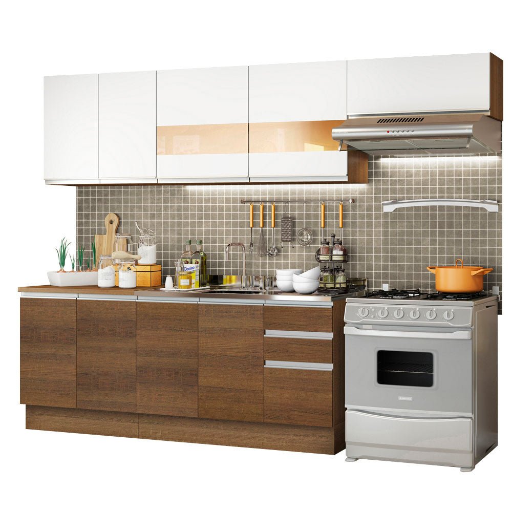 Cocina Integral Marcela 2.80 Metros Marrón/Marrón/Blanco