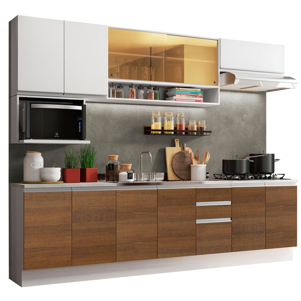 Cocina Integral Genova 2.80 Metros Blanco/Marrón/Blanco