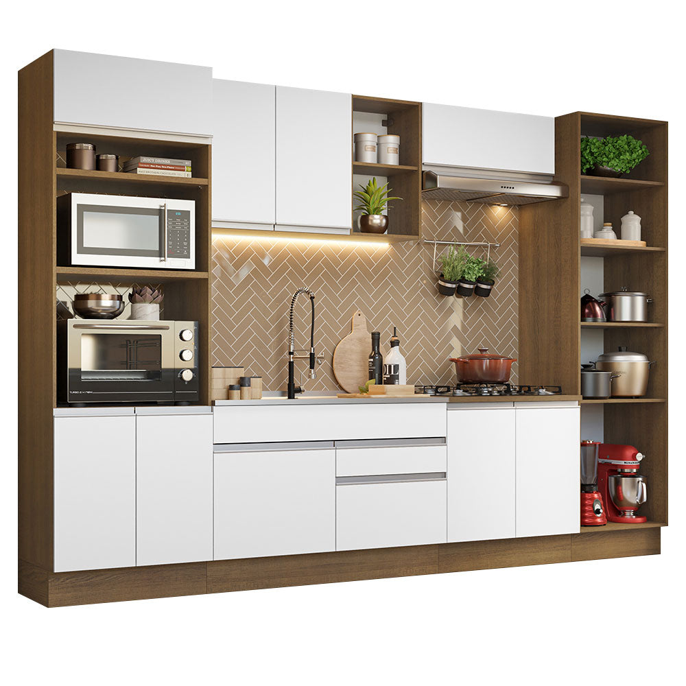 Cocina Integral Glamy 3.30 Metros Marrón/Blanco