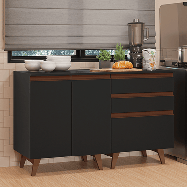 Kit 2 Muebles de Cocina Bajos Reims 1.30 m con Encimera Negro