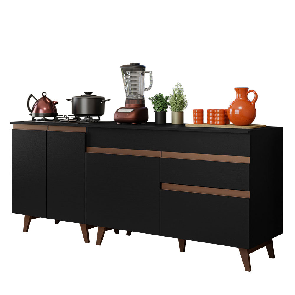 Kit 2 Muebles de Cocina Bajos Reims 1.90 m con Encimera Negro