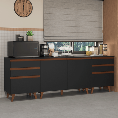 Kit 3 Muebles de Cocina Bajos Reims 2.40 m con Encimera Negro