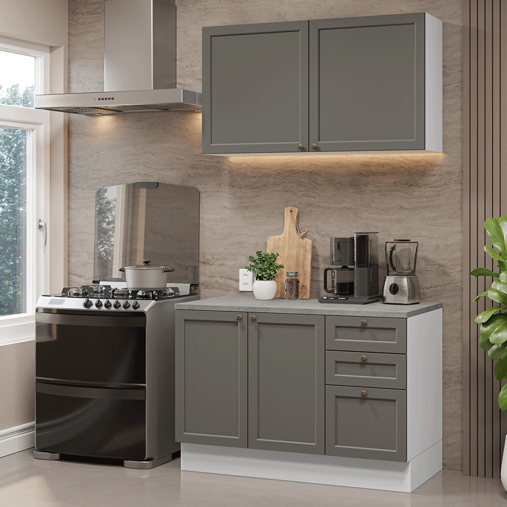 Cocina Integral Vik 1.20 Metros con Encimera Blanco/Gris 01