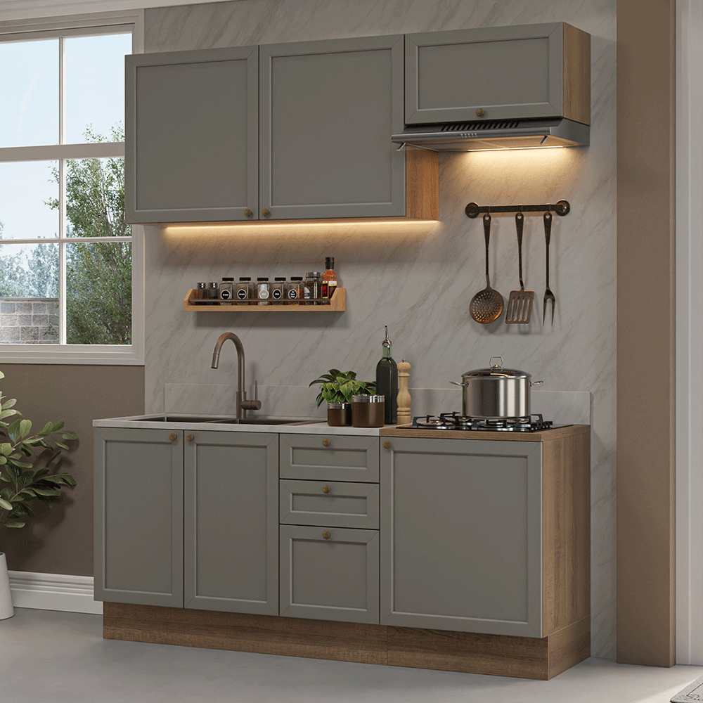Cocina Integral Vik 1.80 Metros Marrón/Gris 01