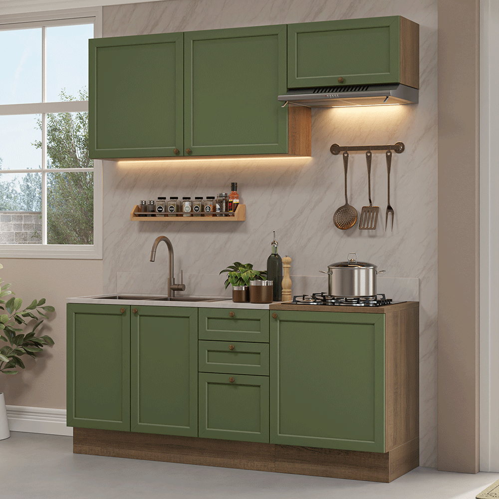 Cocina Integral Vik 1.80 Metros Marrón/Verde 01