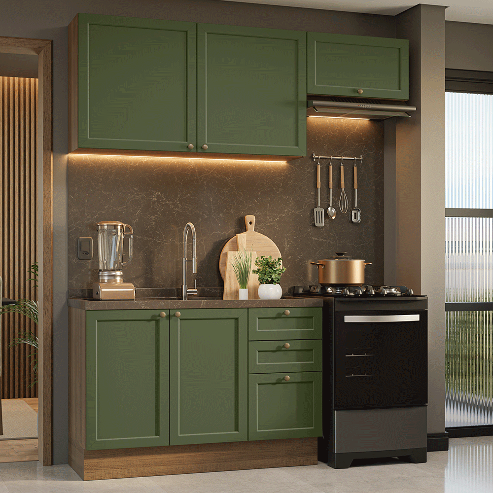 Cocina Integral Vik 1.80 Metros Marrón/Verde 02