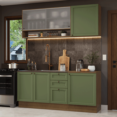 Cocina Integral Vik 1.80 Metros Marrón/Verde 03