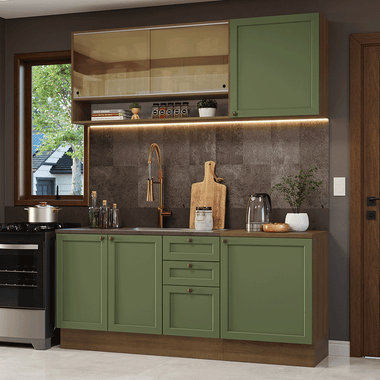 Cocina Integral Vik 1.80 Metros Marrón/Verde 04