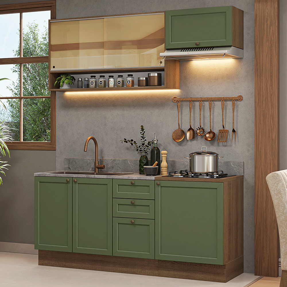Cocina Integral Vik 1.80 Metros Marrón/Verde 05