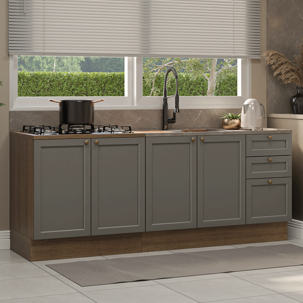 Kit 2 Muebles de Cocina Bajo Vik 2.00 m Marrón/Gris 01