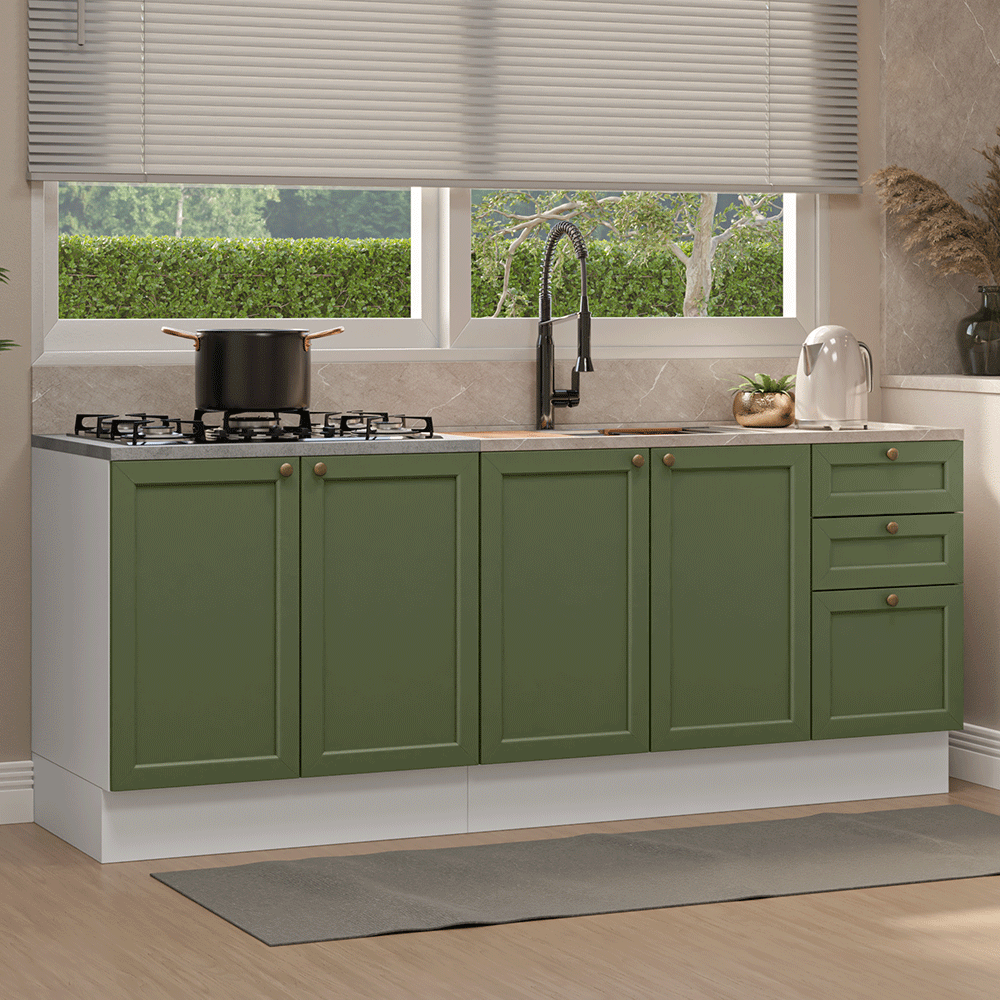 Kit 2 Muebles de Cocina Bajo Vik 2.00 m Blanco/Verde 01