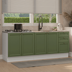 Kit 2 Muebles de Cocina Bajo Vik 2.00 m Blanco/Verde 01