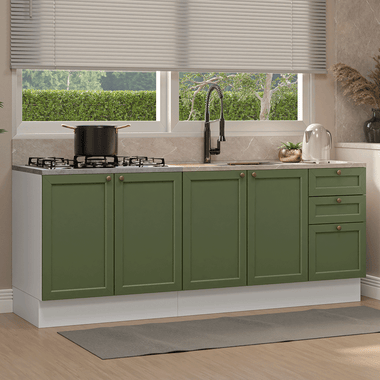 Kit 2 Muebles de Cocina Bajo Vik 2.00 m Blanco/Verde 01