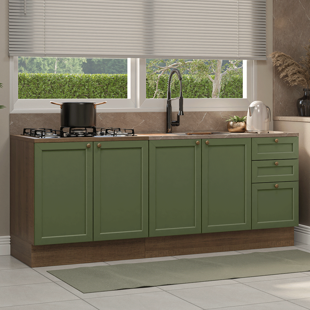 Kit 2 Muebles de Cocina Bajo Vik 2.00 m Marrón/Verde 01