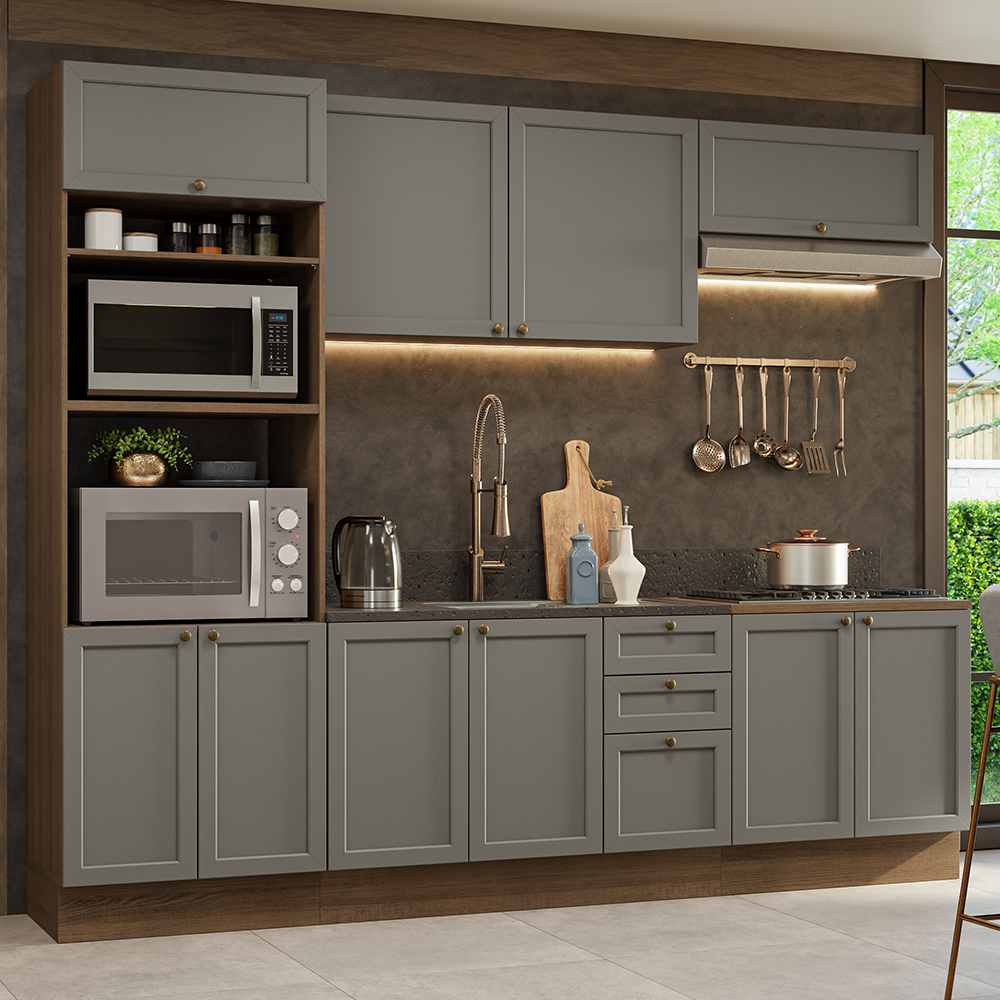 Cocina Integral Vik 2.70 Metros Marrón/Gris 01